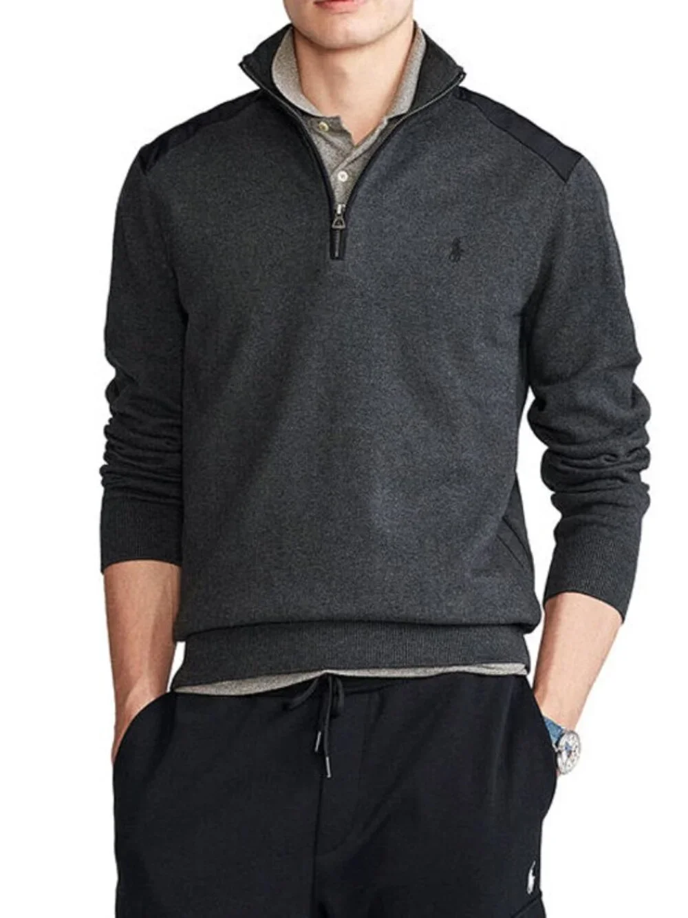 Polo Ralph Lauren Mock Neck 1/2 Zip Gray Hybrid Pullover